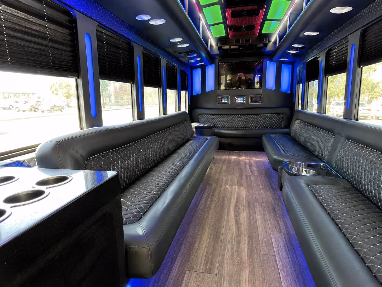 milford 15 passenger party bus inside