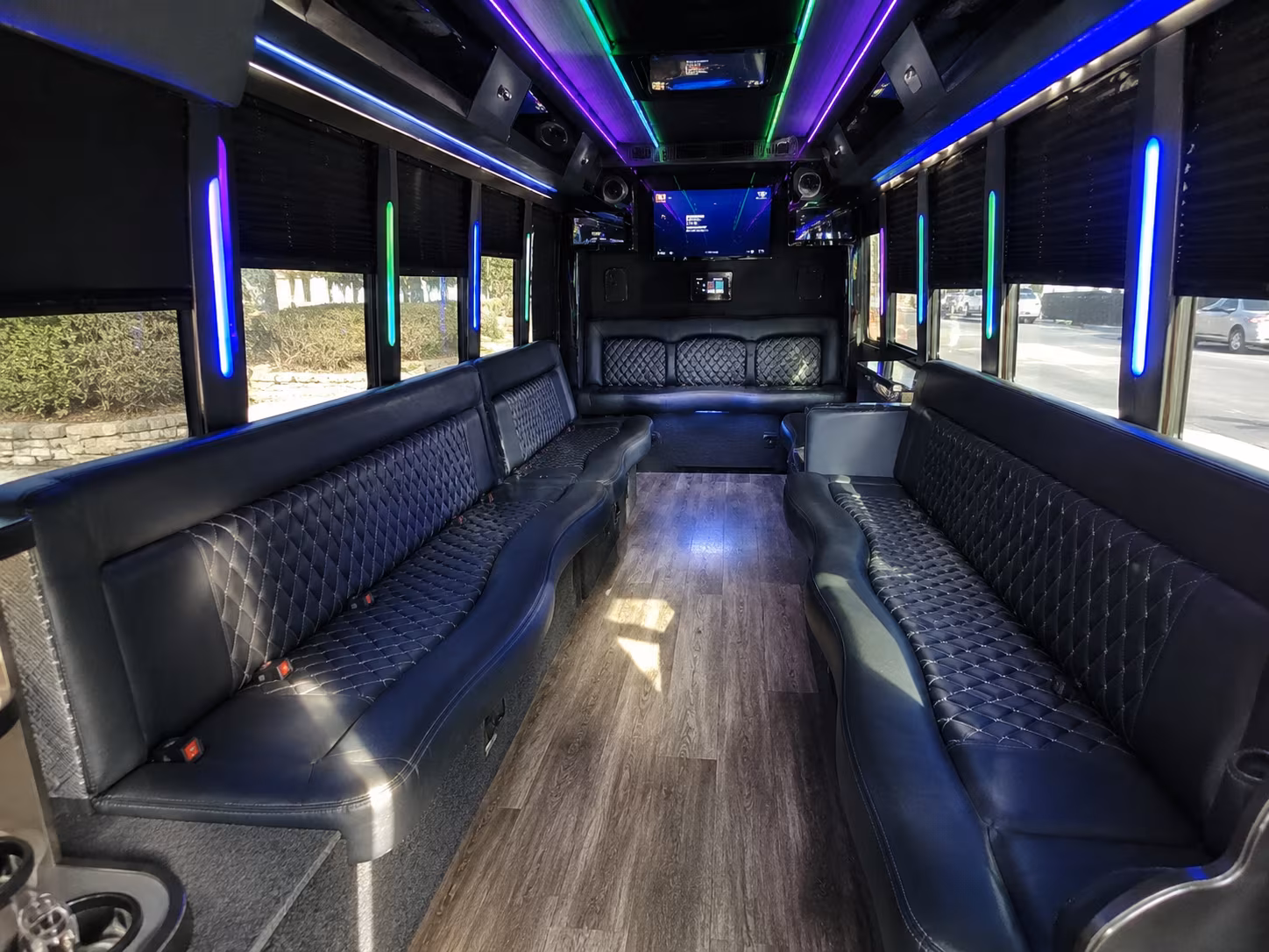 milford 15 passenger party bus interior