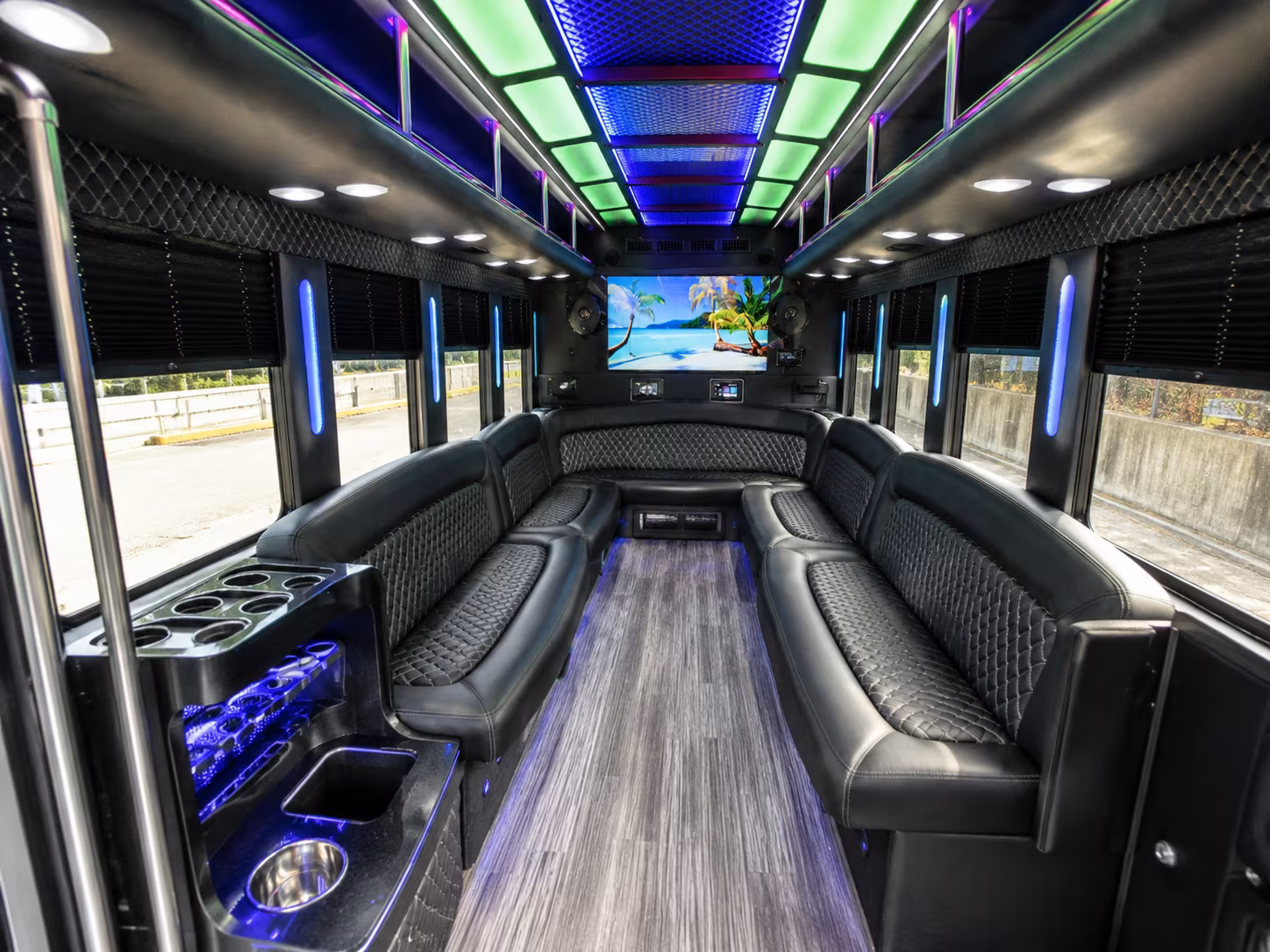 milford 18 passenger party bus inside