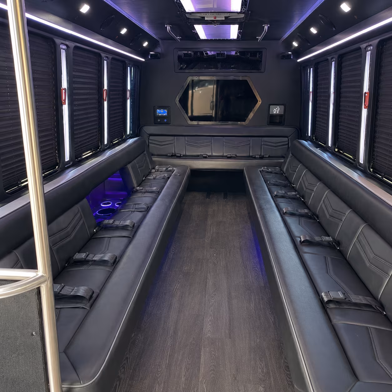 milford 18 passenger party bus interior