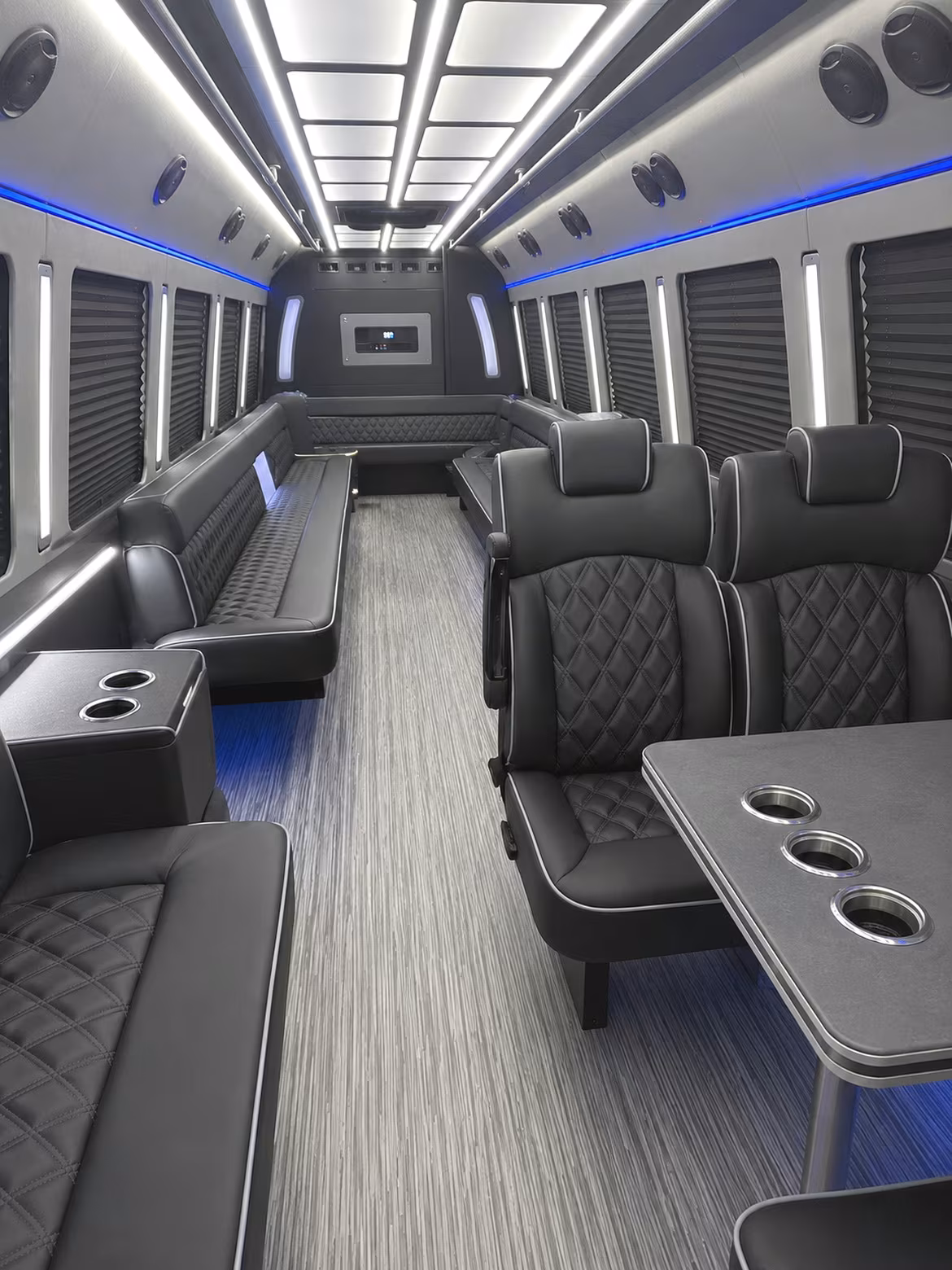milford 25 passenger party bus inside