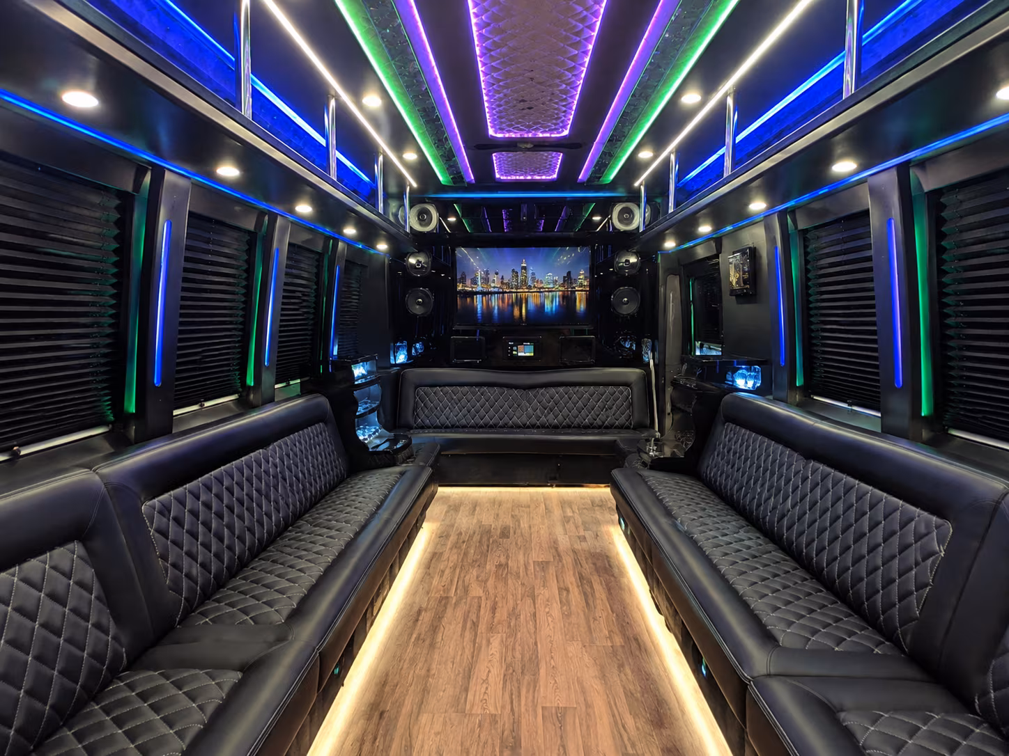 milford 25 passenger party bus interior