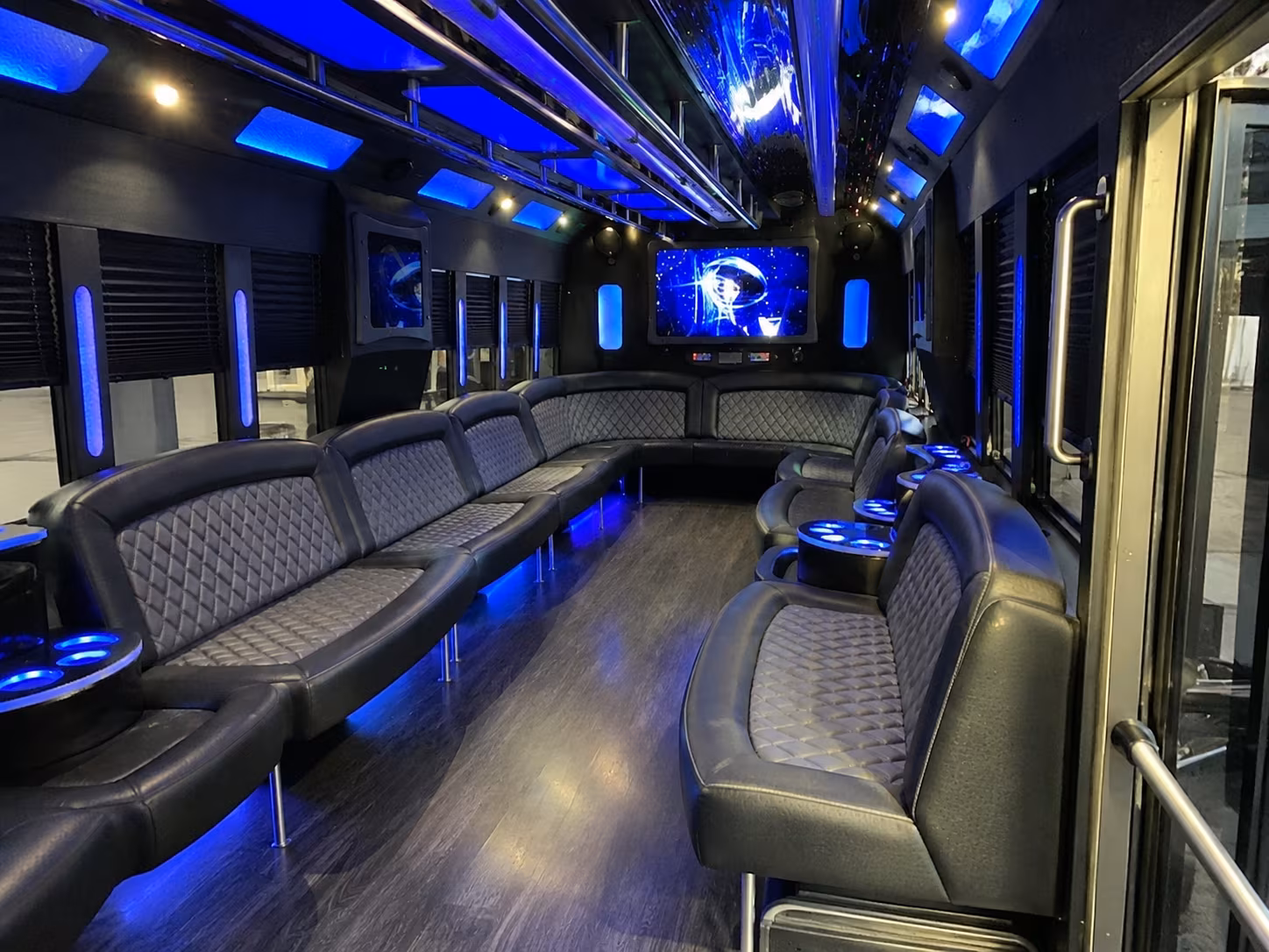 milford 28 passenger party bus interior