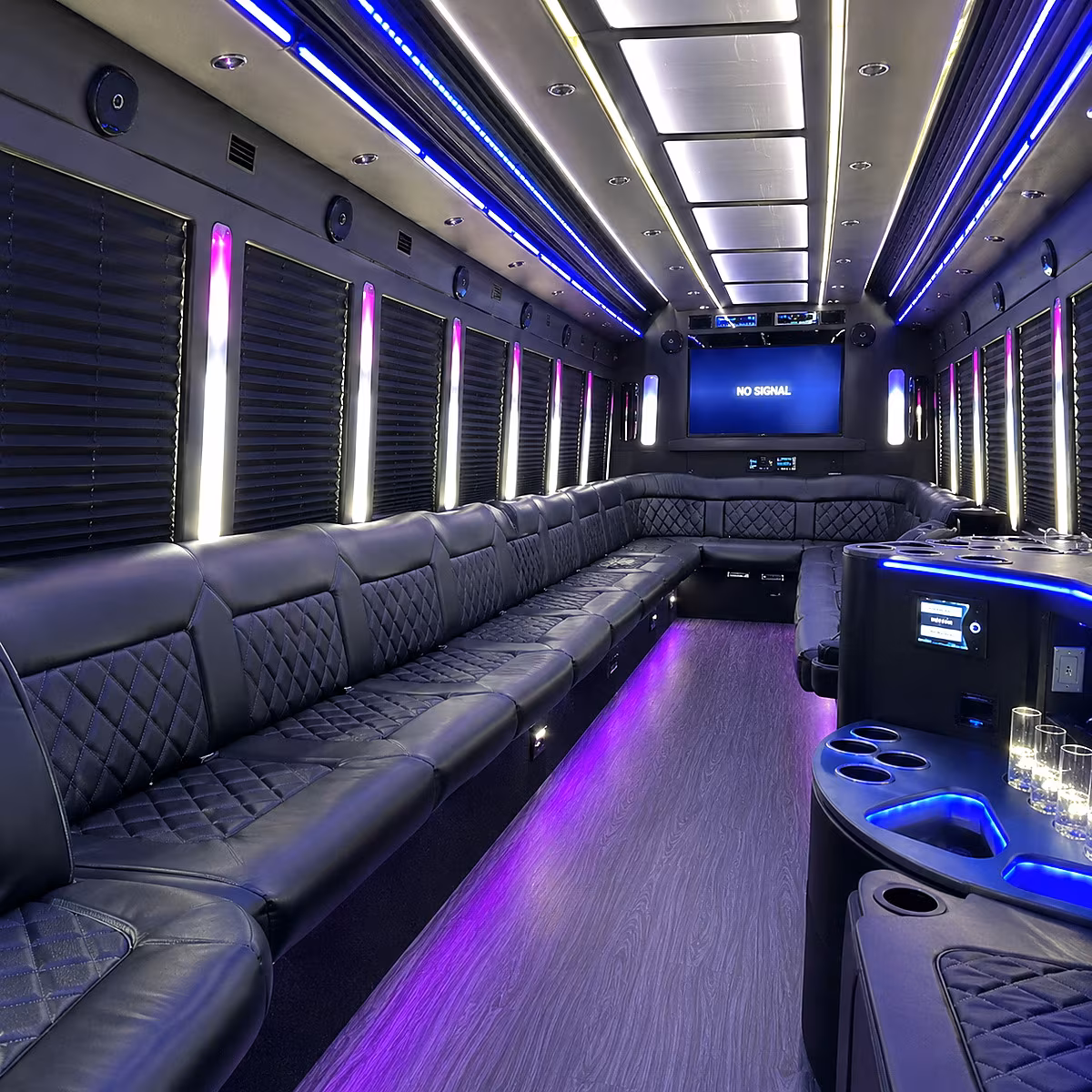 milford 30 passenger party bus inside