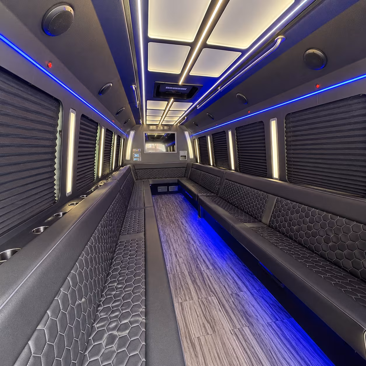 milford 30 passenger party bus interior