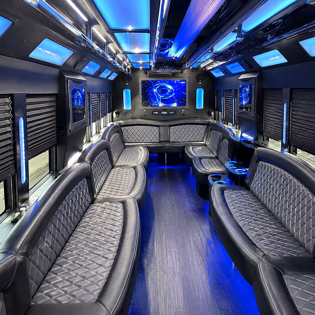milford 50 passenger party bus interior