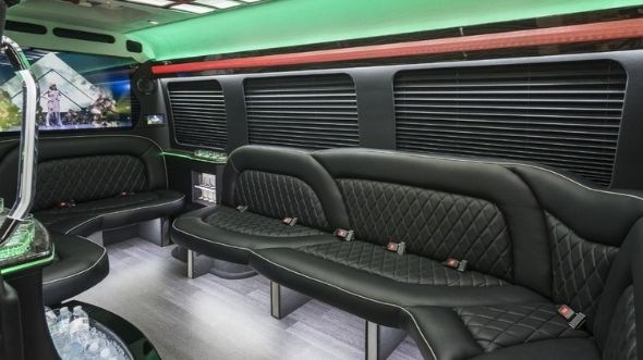 Interior of Charter Bus Company Waterbury's Sprinter Limo in Waterbury